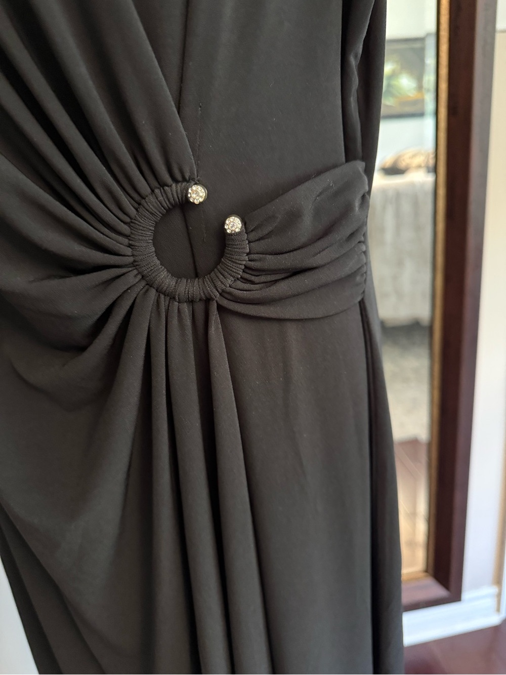 Tommy Bahama Black Evening Dress with Rhinestone Ring Accent
